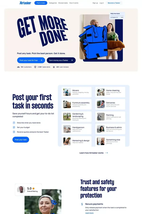 Hire skilled people & earn extra money today on Airtasker.com/us | Airtasker US - Landing design inspiration