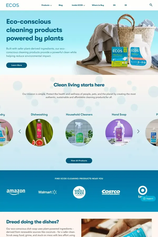 Eco-Conscious Cleaning Products For More Sustainable Cleaning | ECOS® - Ecommerce design inspiration