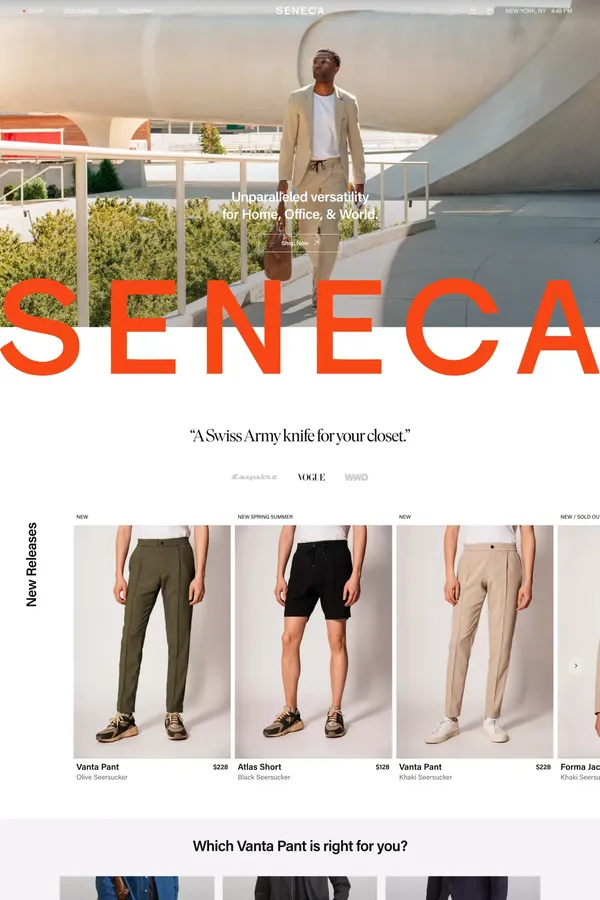 SENECA. Versatile clothing made in New York - Ecommerce design inspiration