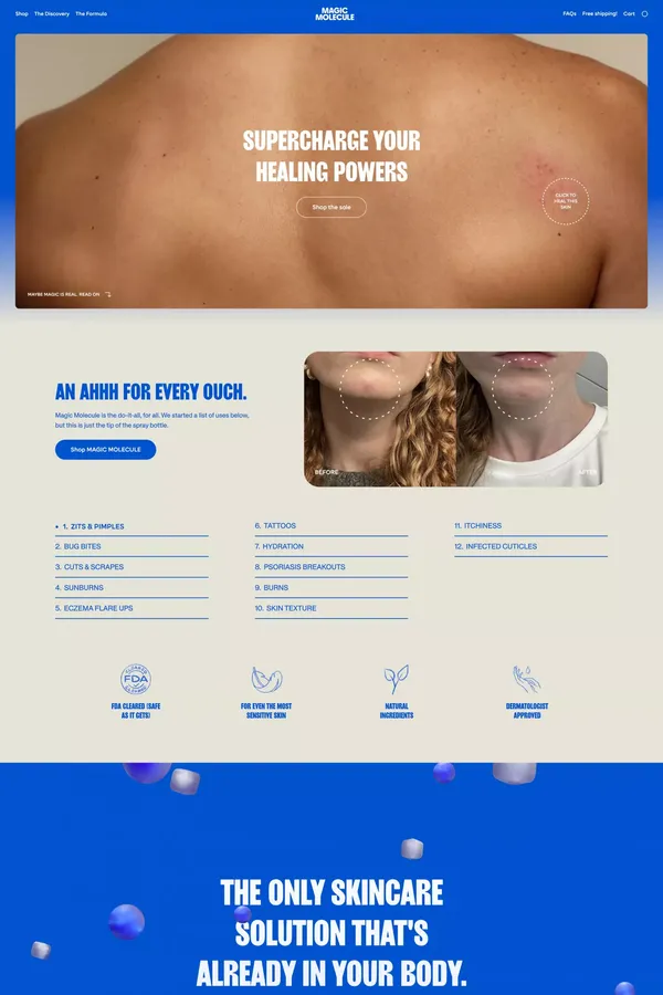 Magic Molecule | The magical all-over healing solution - Landing design inspiration