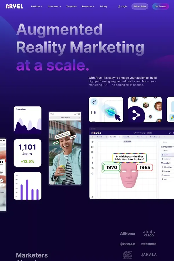 Aryel | Augmented Reality Marketing at a scale. - website design inspiration