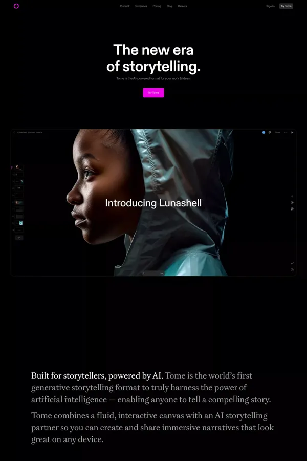 Tome - AI-powered storytelling - Landing design inspiration