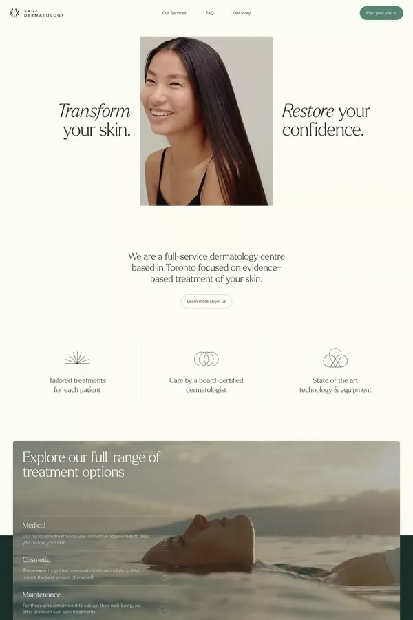 SAGE DERMATOLOGY • Full-Service Dermatology based in Toronto, Canada. - Landing design inspiration