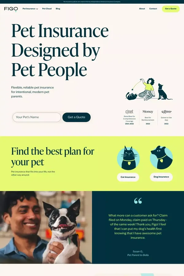 Rated Best Pet Insurance Plans | Figo Pet Insurance - Landing design inspiration
