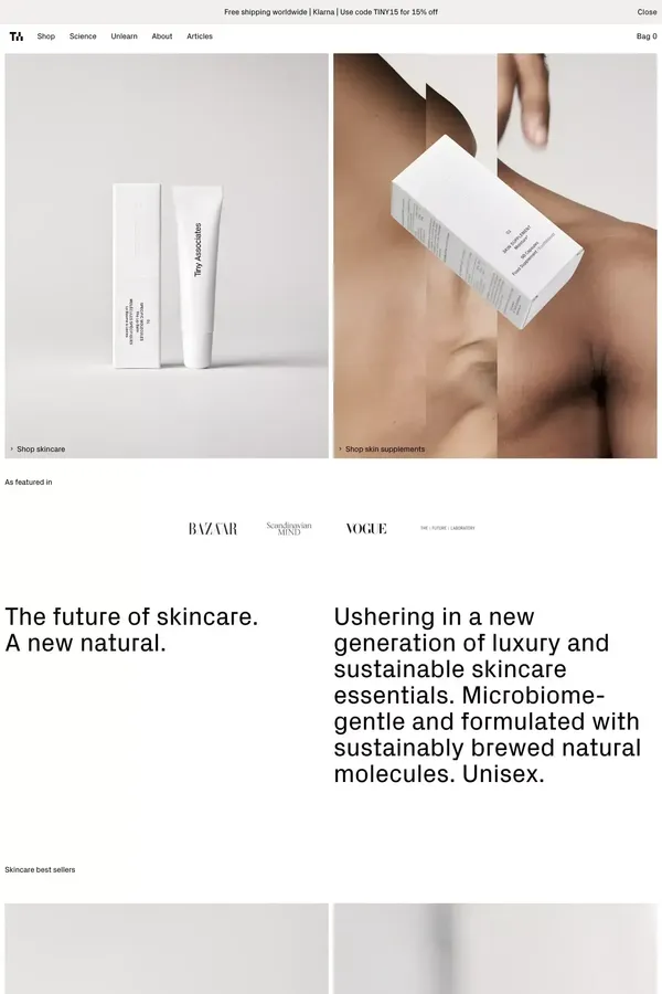 A new generation of natural skincare products.– TinyAssociates® - Ecommerce design inspiration