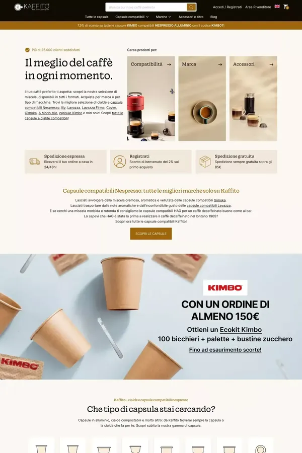 Kaffito - Capsule compatibili Nespresso, capsule Kimbo, Lavazza - Ecommerce design inspiration