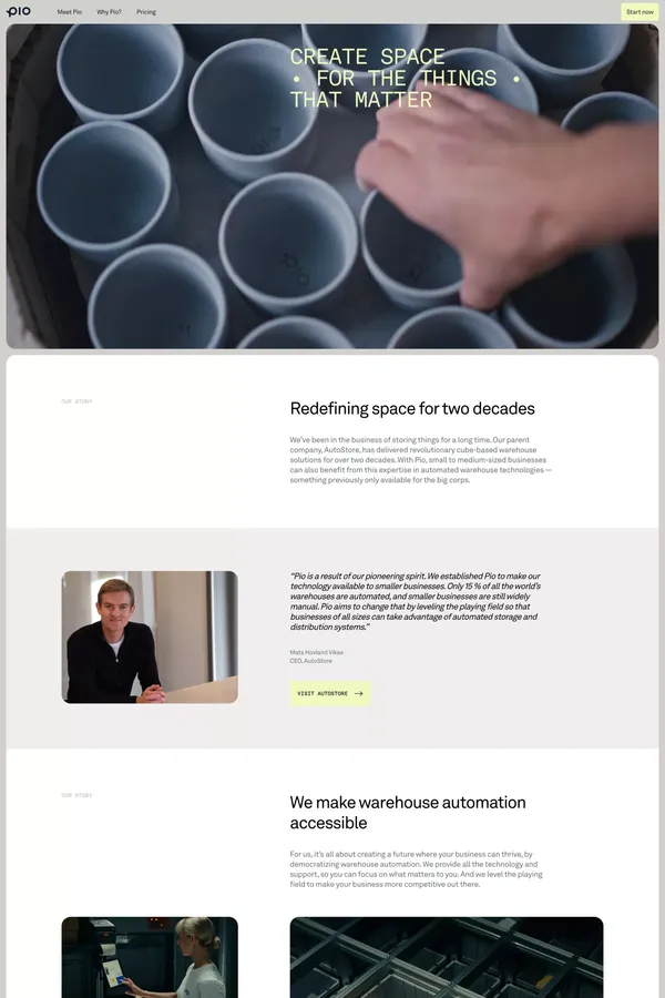 Pio© | Warehouse Automation - Our Story - About Us  design inspiration