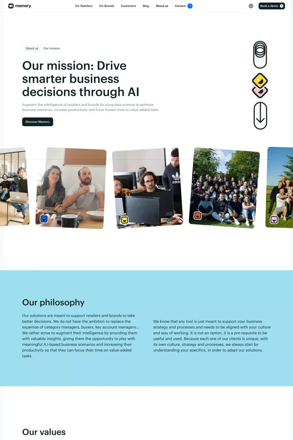 Our mission: Drive smarter business decisions through AI - About Us  design inspiration