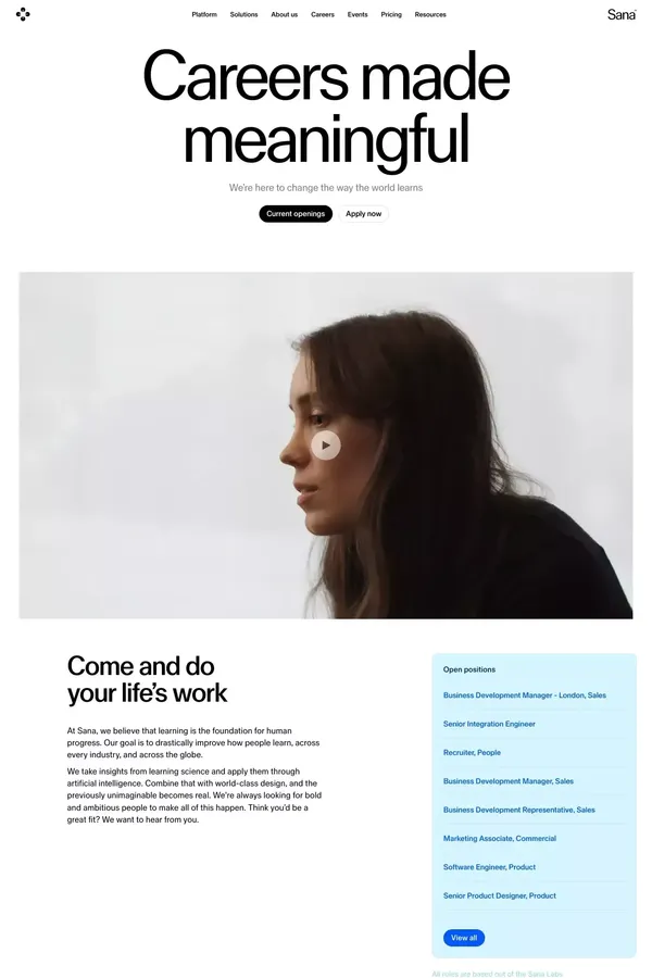 Careers made meaningful | Sana Labs - Career design inspiration