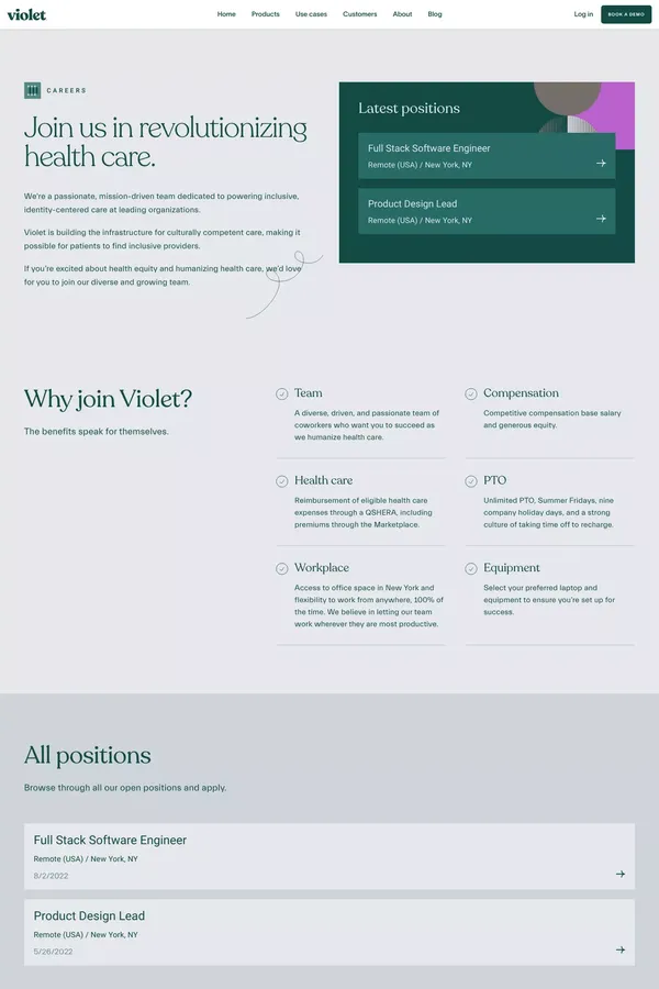 Violet | Work With Our Team To Build Health Equity - Career design inspiration
