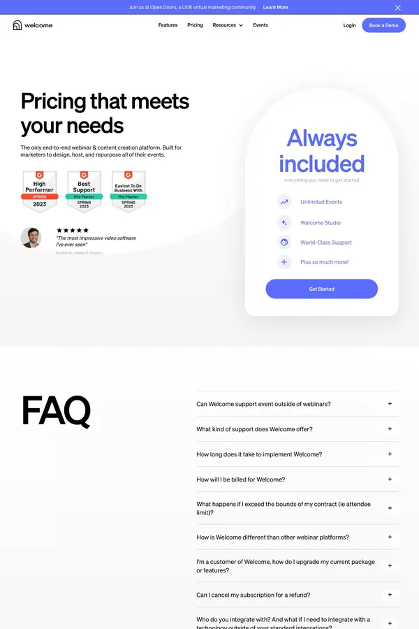 Webinar Platform | Pricing - Welcome - Pricing design inspiration