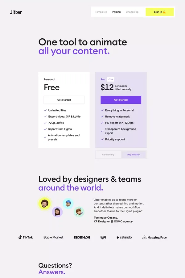 Pricing · Jitter - Pricing design inspiration