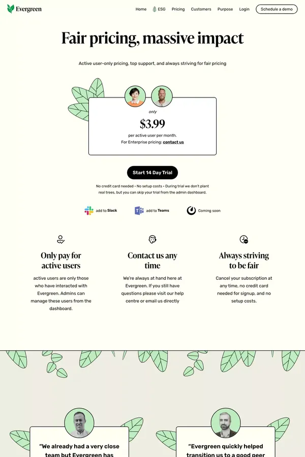 Evergreen | Pricing - Pricing design inspiration