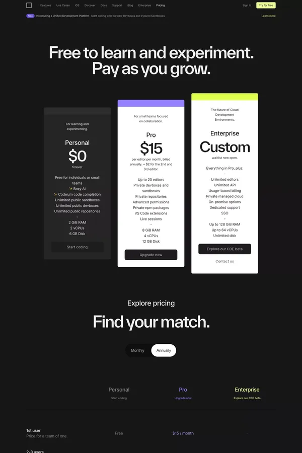 Pricing - CodeSandbox - Pricing design inspiration