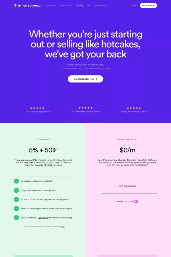Pricing • Lemon Squeezy - Pricing design inspiration