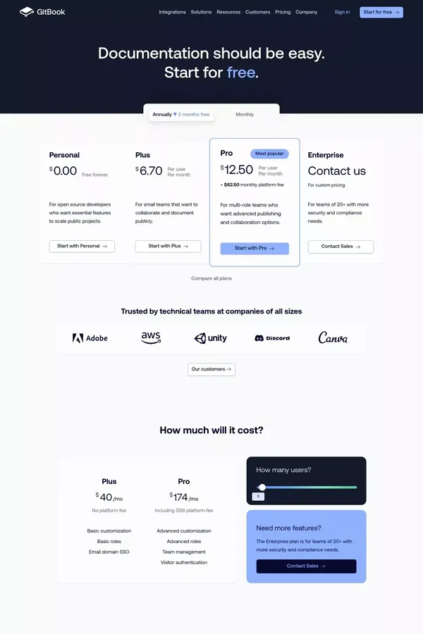 Pricing - GitBook - Pricing design inspiration