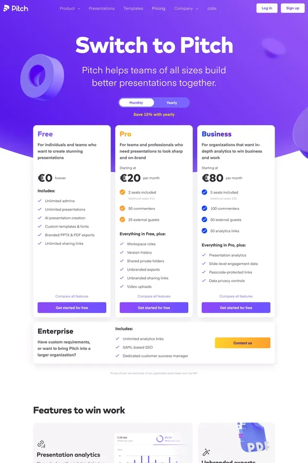 Pricing | Pitch - Pricing design inspiration