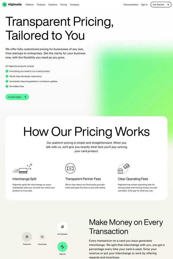 Pricing | Highnote - Pricing design inspiration