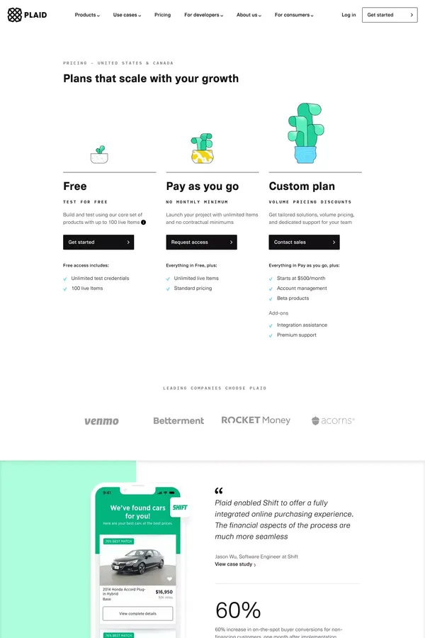 Pricing - United States & Canada | Plaid - Pricing design inspiration