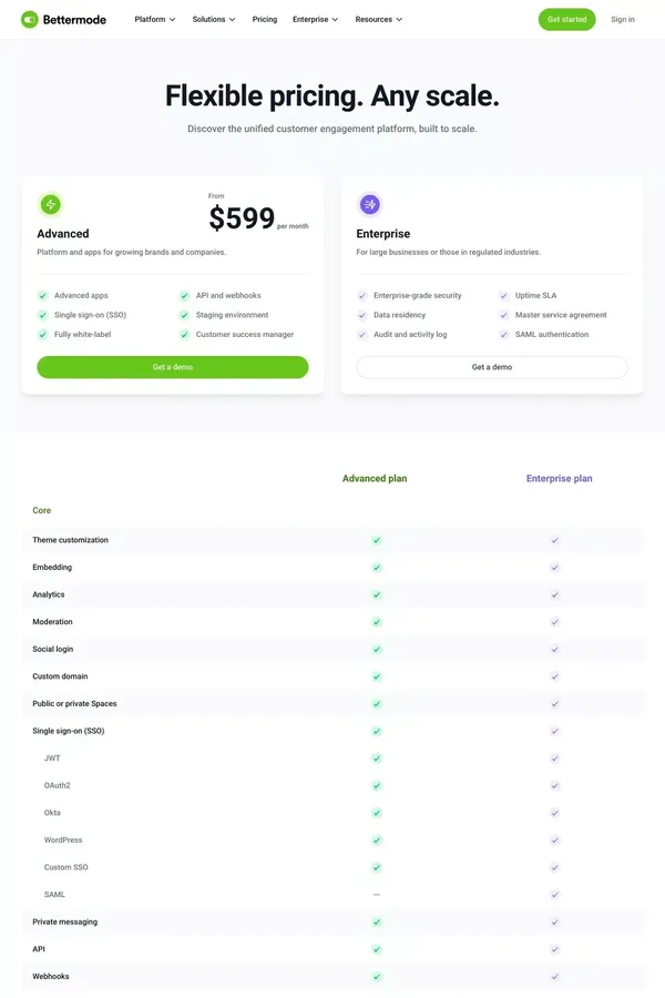 Plans and Pricing | Bettermode - Pricing design inspiration