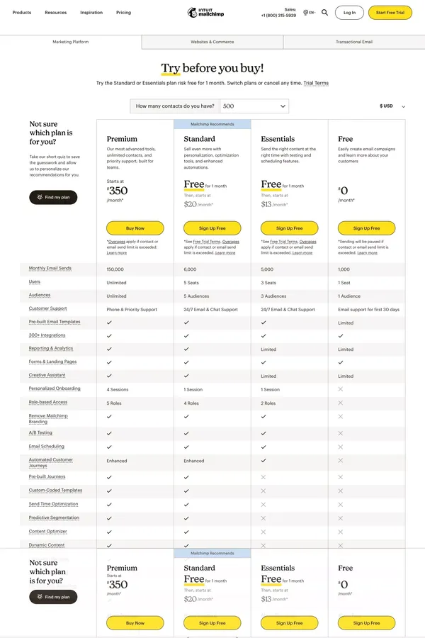 Mailchimp Marketing-Tarife und Preise - Pricing design inspiration