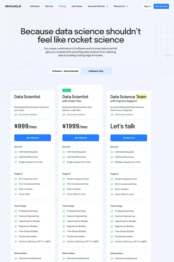 Pricing | Obviously AI - Pricing design inspiration