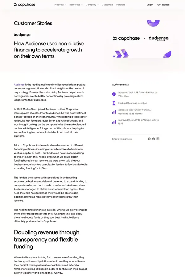 How Audiense used non-dilutive financing to accelerate growth on their own terms - Case Study design inspiration