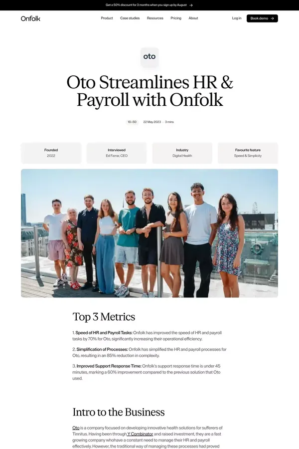 Oto Streamlines HR & Payroll with Onfolk · Onfolk - Case Study design inspiration