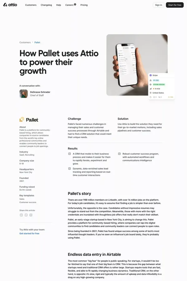 Pallet's Story | Attio - Case Study design inspiration