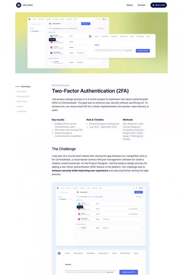 Elly Hsieh â Contractbook 2FA - Case Study design inspiration