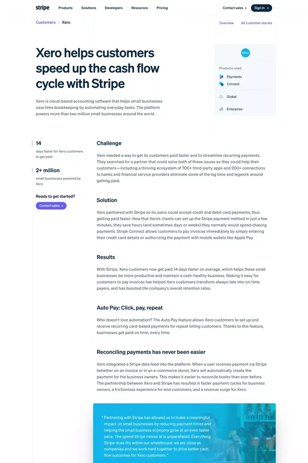 Xero case study | Stripe - Case Study design inspiration