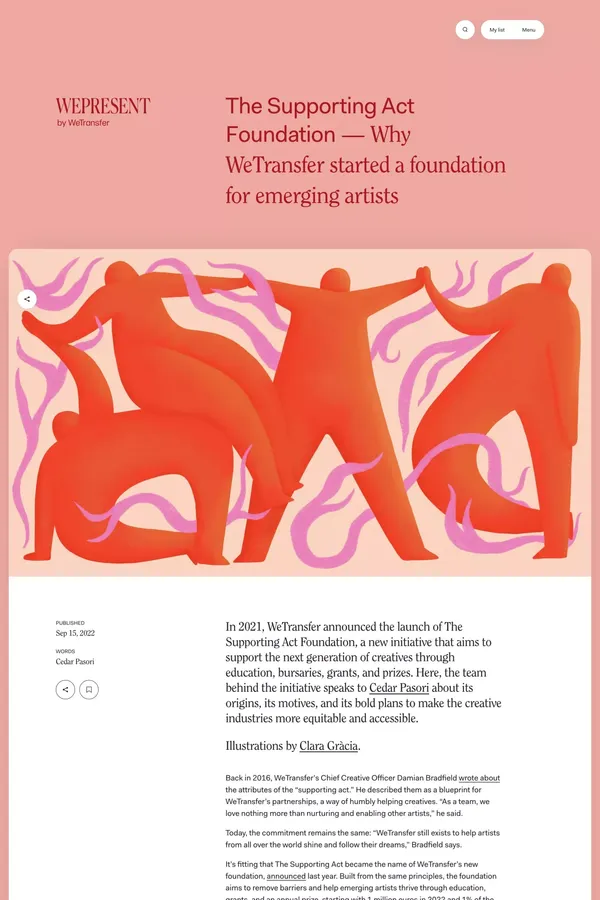 WePresent | WeTransfer’s Supporting Act Foundation - Blog Post design inspiration