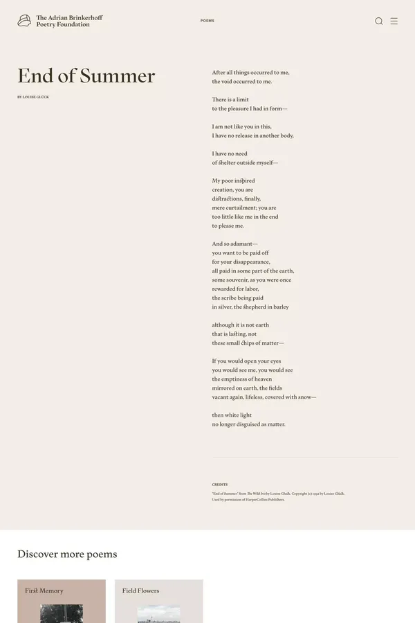 End of Summer – The Adrian Brinkerhoff Poetry Foundation - Blog Post design inspiration
