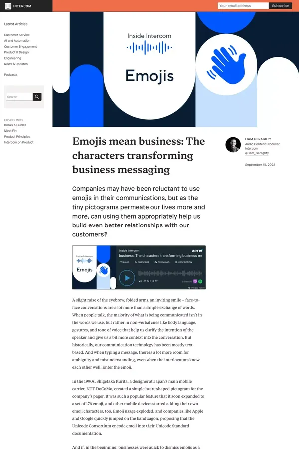 Emojis mean business: The characters transforming business messaging - The Intercom Blog - Blog Post design inspiration