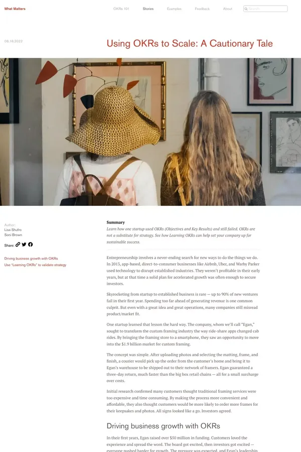 What Matters: Using OKRs to scale: a cautionary tale - Blog Post design inspiration