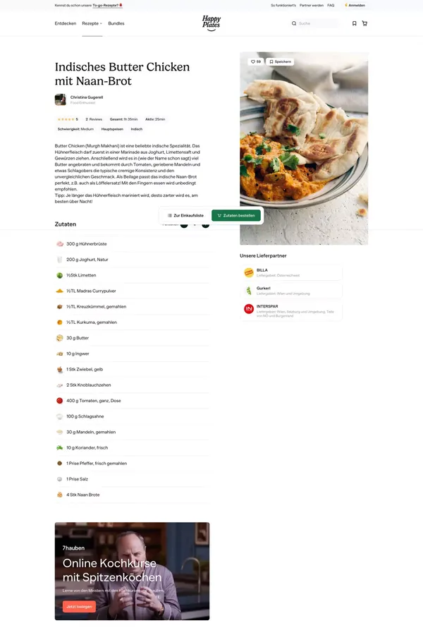 Indisches Butter Chicken mit Naan-Brot Rezept | Happy Plates - Blog Post design inspiration