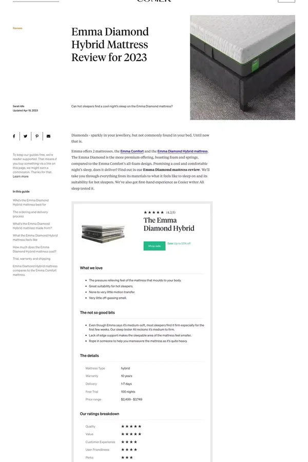 Emma Diamond Hybrid Mattress Review for 2023 - Blog Post design inspiration