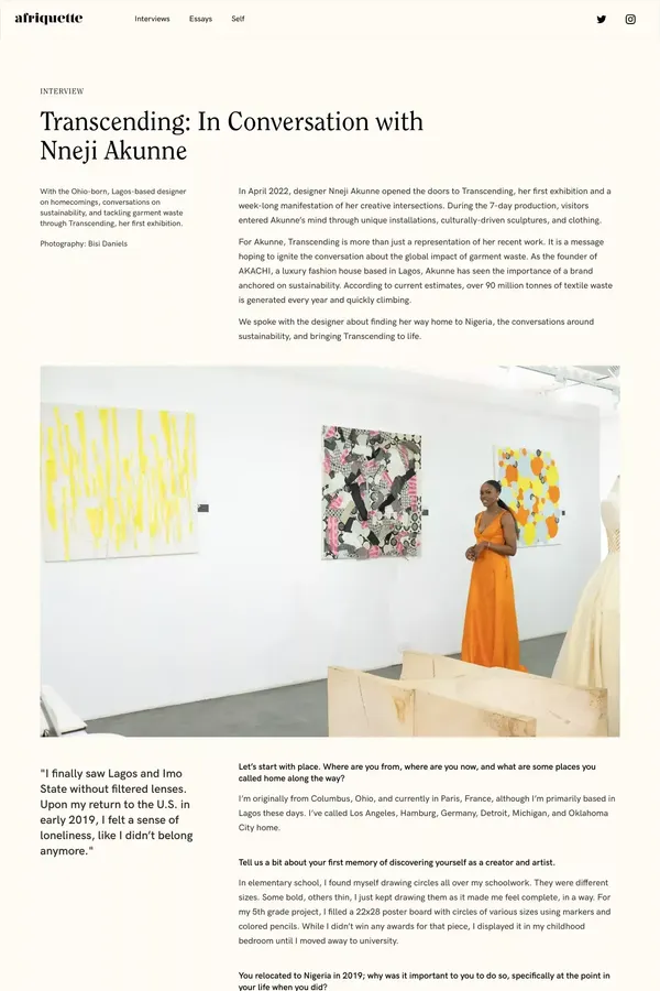 Transcending: In Conversation with Nneji Akunne - Blog Post design inspiration