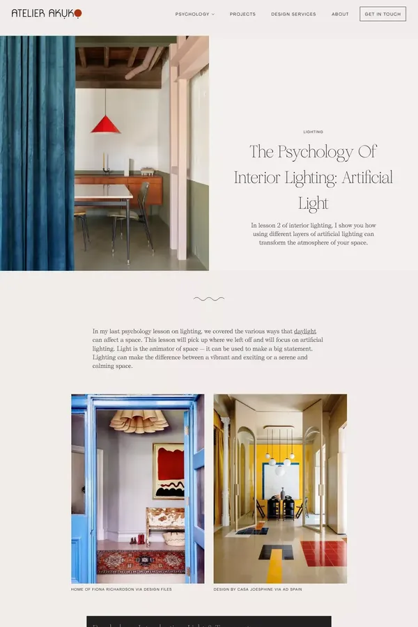 The Psychology of Interior Lighting: Artificial Light — Atelier Akuko - Blog Post design inspiration