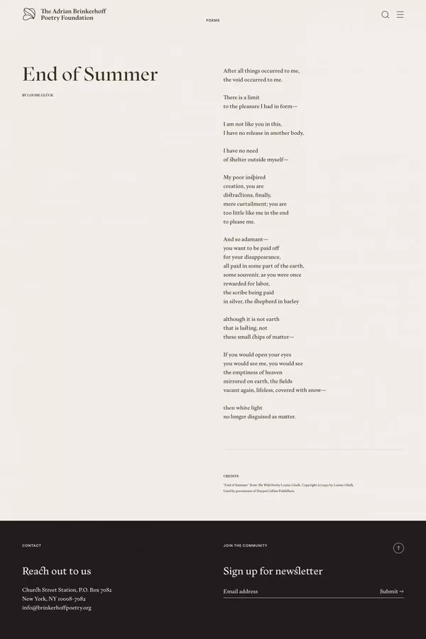 End of Summer – The Adrian Brinkerhoff Poetry Foundation - Blog Post design inspiration