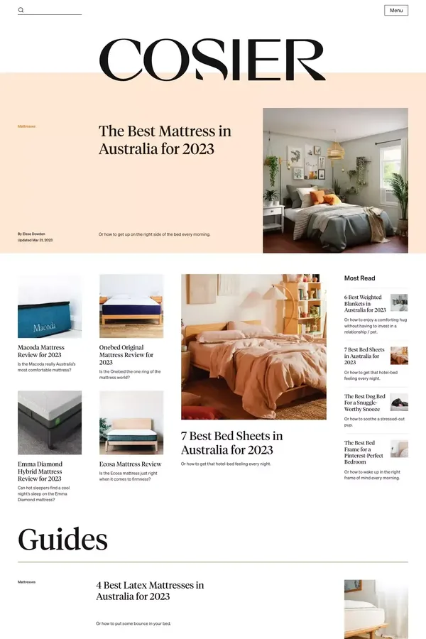 Cosier: The best for sleep - Blog design inspiration