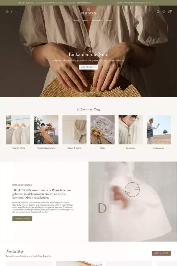 DEST N'DUN | Dein Ort für nachhaltige Mode - Ecommerce design inspiration