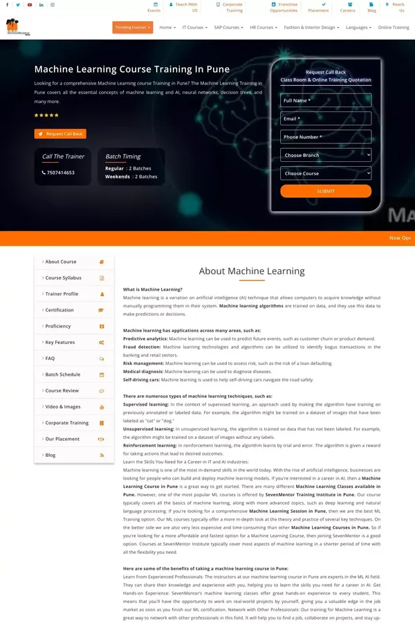 Machine Learning Course Training in Pune | SevenMentor - website design inspiration