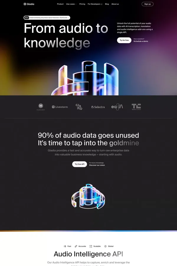 Gladia - From audio to knowledge - Landing design inspiration