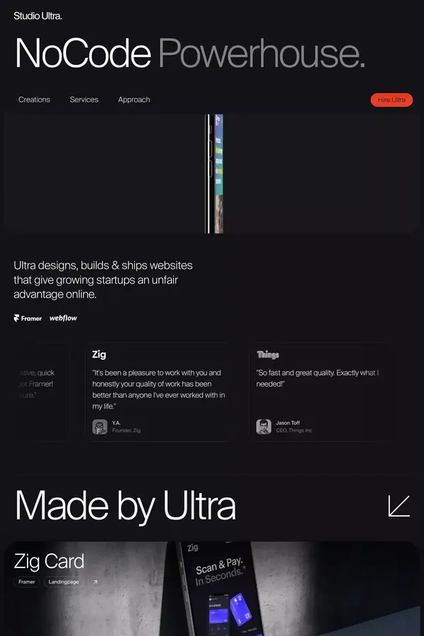 Ultra â Websites that give growing startups an unfair advantage - Portfolio design inspiration