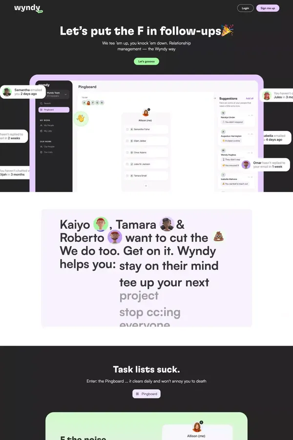 Wyndy | Relationship management — the Wyndy way - Landing design inspiration