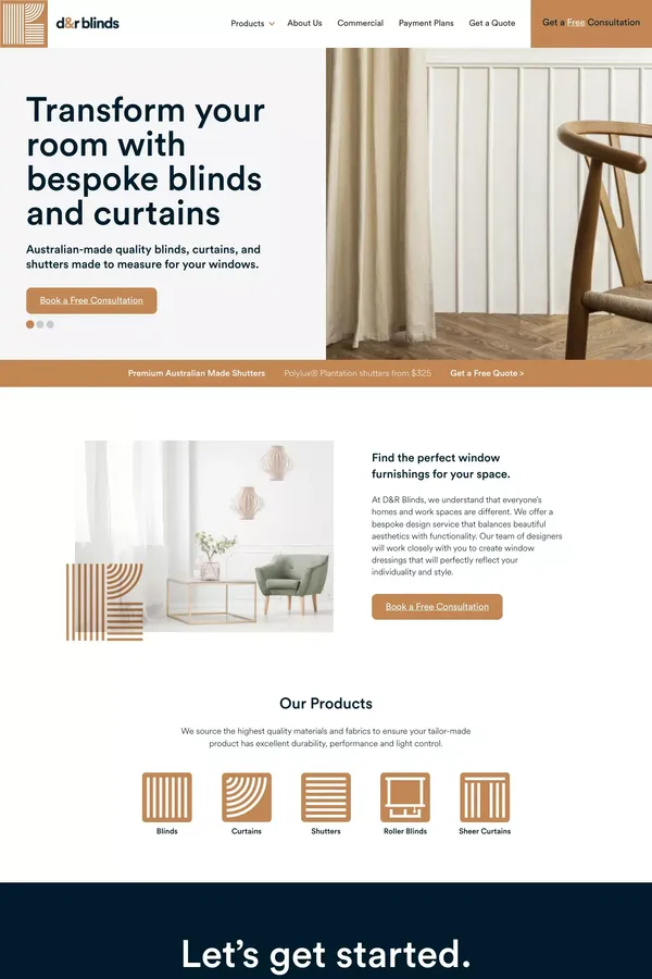 D & R Blinds – Bespoke Blinds and Curtains - Product page design inspiration
