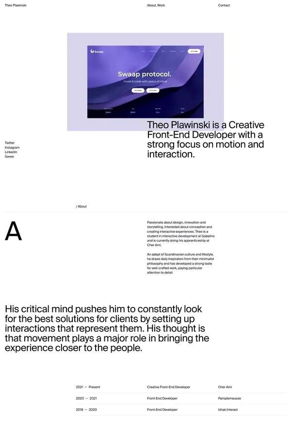 Theo Plawinski — Creative Front-End Developer - Portfolio design inspiration