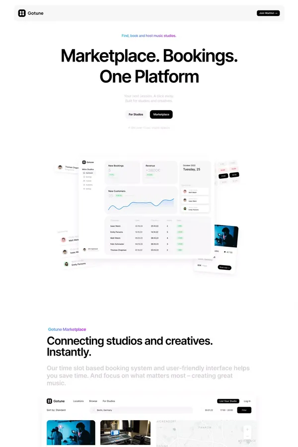 Gotune - Book Music Studios - Landing design inspiration