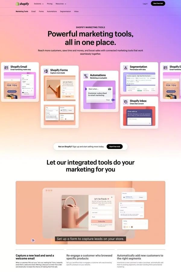 Boost customer engagement and drive more sales with Shopify Marketing Tools - Shopify USA - Landing design inspiration